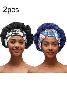 1/2/3/4/5pcs Silk Sleep Cap, Women Wide Brim Elastic Band Printed Sleep Hat, Soft Silk Sleep Bonnet, Suitable For Curly Hair (Random Print Pattern),Holiday,Travel - Color - View 37