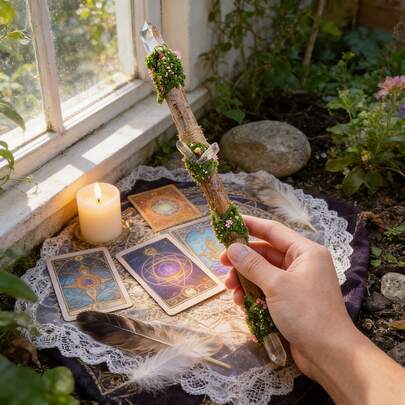 1/3 颗天然透明石英晶体尖柱魔杖 | 灵气疗愈能量魔法权杖，家居及花园灵性巫术祭坛装饰