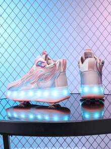 Giày trượt patin LED sạc điện unisex, có thể biến hình, thích hợp cho hoạt động ngoài trời và thể thao, bánh xe có thể tháo rời cho mọi mùa. - Hồng - Xem 10
