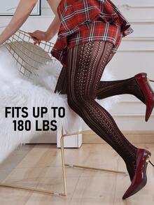 Women's Sexy Sheer Vertical Striped Leggings, Fishnet Thigh High Stockings, Skinny Tights - Black - View 3