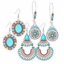 TopHanqi 一套波西米亚几何绿松石首饰套装，镶嵌水钻的吊坠耳环，适合女性搭配日常服装，百搭又优雅 - 彩色 - 查看 14