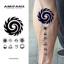 AMIFANS Elemental Swirl & Nature Symbol Temporary Tattoos, Semi-Permanent Tattoos, Lasting 1-2 Weeks, Durable Tattoos, Fruit Juice Tattoos, Realistic Tattoos, Romantic Tattoos, Fake Tattoos, Waterproof, Real Tattoo Appearance, Niche Design Tattoos, Fruit Tattoos, Plant Tattoos - Black - View 8