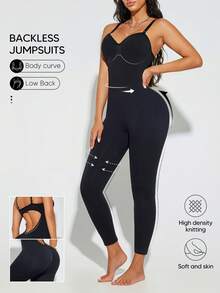 Suprenx Women's Shapewear Jumpsuit, Deep V-Neck Backless Tight Fit Sleeveless Jumpsuit - Black - View 1