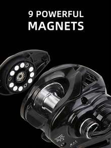 BILLINGS 鼓式渔线轮，带泄力调节器的鼓式渔线轮，最大泄力8公斤，带磁力刹车系统，7.3:1高速齿轮比，适用于淡水和海水垂钓 - 黑色 - 查看 3