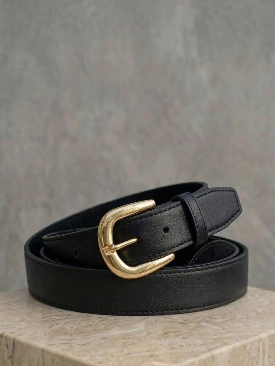 Women's Belt Set With GABI Gold Metallic Buckle In Minimalist Faux Leather - 1 Pretoo - View 1