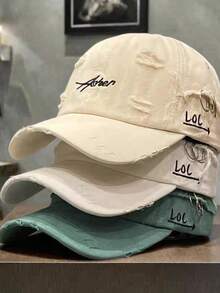 New Unisex Korean Style Distressed Baseball Cap, Fashionable Multi-Function Embroidered Sun Hat - A - View 1