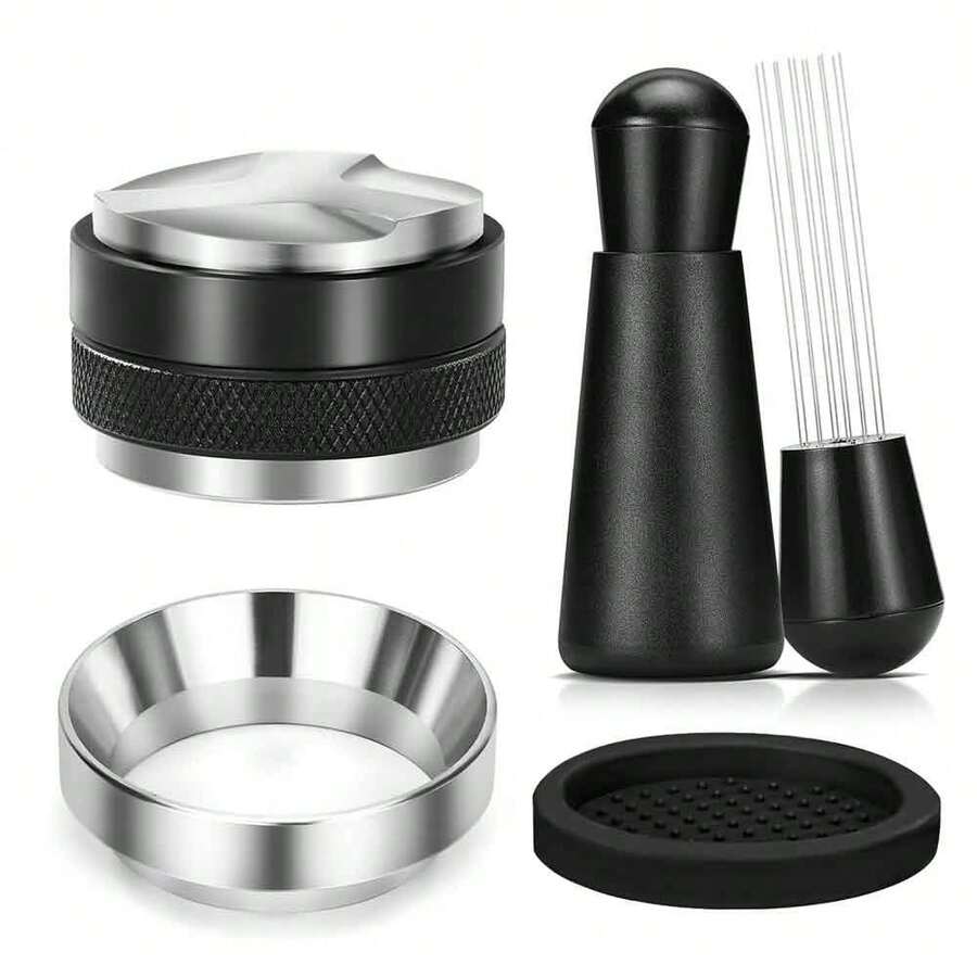 51mm/58mm Espresso Accessories Set, Includes Dual-Head Tamper, WDT Tool And Dosing Cup Funnel, Suitable For Espresso Machines And Pour Over - Black - View 1