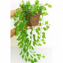 1 arranjo pendente : 1 vaso trançado + 2 cordões  de folhagem artificial - Verde - Visão 4