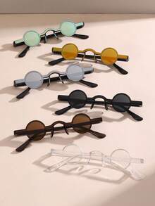 1 Pair Retro Round Fashion Glasses, Fashionable For Street, Travel, Beach Back To School Fashionable Preppy School Look - Grey - View 3
