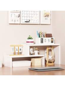 1pc Extendable Length Desk Top Multi-Layer Storage Desk With Minimalist Multi-Function Small Storage Rack And Raised Shelf - Multicolor - View 5