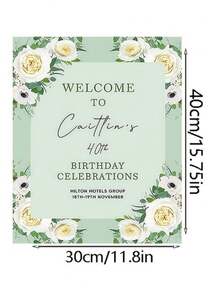 Póster de cumpleaños personalizado con tema verde, hecho de material, con nombre y fecha, con agujeros en el borde para colgar con cuerda - Multicolor - Ver 9