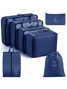 7件套旅行行李收纳袋，包括打包袋、鞋袋、衣物内衣袋，男女通用 - 彩色 - 查看 8