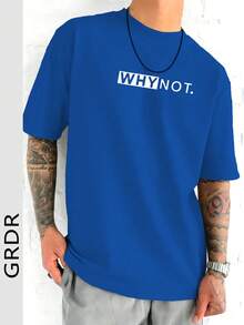 GRDR Men's Summer Letter Slogan Graphic Print Round Neck Short Sleeve T-Shirt, Comfortable & Fashionable - Blue - View 6