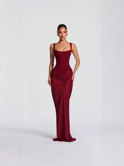 1 pieza Vestido de noche formal elegante y sexy con espalda descubierta para mujer