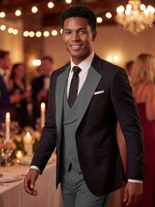 男士复古绅士三件套西装，现代修身翻领西装外套、马甲和西裤，适合婚礼、晚宴等正式场合（西装外套+马甲+西裤）（XS-3XL）燕尾服套装 - 灰色 - 查看 10