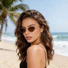 1 Cặp kính thời trang hình kim cương bằng kim loại, kiểu dáng retro Y2K cá tính, đa năng dành cho nữ, phù hợp để đeo hàng ngày, đi nghỉ mát và du lịch. - Màu nâu - Xem 1