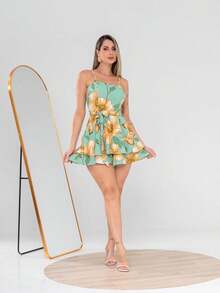 Basic Printed Romper With Padded Cups Duna Premium Sizes P, M, G, And GG - Green Flower - View 3