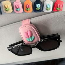 1 chiếc kẹp kính hình hoa tulip gắn trên tấm che nắng ô tô, giá đỡ kính thời trang từ tính, phụ kiện nội thất ô tô dành cho nữ - Quà tặng ngày lễ - hoa tulip - Xem 1