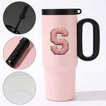 1 bình giữ nhiệt Watersy 40oz có tay cầm và nắp có ống hút - Chống rò rỉ - Thích hợp cho giá đỡ cốc trên ô tô - Bình giữ nhiệt bằng thép không gỉ có nắp và ống hút - Quà tặng cho phụ nữ, nam giới, người yêu, với chữ thêu. - Hồng - Xem 20