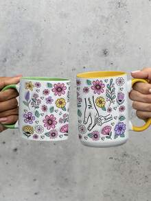 1pc 11oz/15oz Custom Mother's Day Name Mug, Personalized Coffee Cup With Printed Name. The Wrap-Around Pattern On The Mug Can Be Customized With Up To 8 Children Holding Their Mother's Hand. This Mother-Themed Mug With Floral Elements Is An Ideal Gift For Mom And A Unique, Thoughtful Present - 款式9 - 查看 5