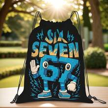 1PC Interesting SIX SEVEN 67 Theme Series Backpack, With 67 Pattern Drawstring Gym Bag, Drawstring Closed, Light And Foldable, Unisex, Suitable For Gyms, Parks, Parties, Hiking, Training And Travel - Multicolor - View 9