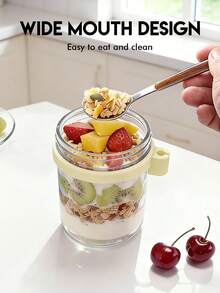 16oz/500ml [1/2 Pack] Overnight Oats Mason Jar With Spoon Lid, Sealed Oatmeal Container With Measurement Markings, Portable Cereal Canister - Yellow - View 5