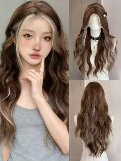 This New Stylish Long, Wavy, High-Gloss Gradient Wig Features Lace Details At The Front For A Natural Look. It's 30 Inches Long, Made Of High-Quality Synthetic Fibers, And Suitable For Everyday Wear, Parties, And Other Occasions.