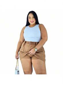 Short Skirt Plus Size Tailored With Belt Various Colors Summer - KIT 2 BEIGE/RED - View 5