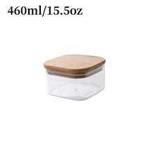 1个简约方形透明罐，配竹盖，密封食品储存容器，优雅轻巧，可堆叠，适用于厨房装饰和食品储藏室收纳 - 透明 - 查看 15