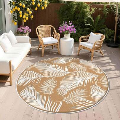 1 件超薄可水洗圆形地毯，棕色树叶图案，清新沙滩地毯，防污耐用，可机洗，适合旅行、野餐、居家、户外用餐、露营、庭院、房车、阳台、室内外使用，春秋季适用