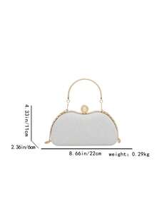 Shiny Handbag, Elegant Clutch Purse With Metal Chain Strap, Women's Gift Suitable For Party, Date, Banquet, Matching Various Dresses - Silver - View 13