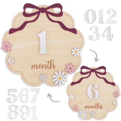 Baby Milestone Sign 1-12 Months Wooden Photo Prop Set, Newborn Monthly Marker Board, Infant Growth Photo Props, Baby Shower Gift For Girls, Nursery Photography Accessories