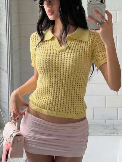 Áo khoác cardigan dệt kim màu trơn, thanh lịch và thời trang, chất liệu hơi trong suốt, kiểu dáng tối giản, phù hợp mặc đi làm hàng ngày hoặc đi làm, tay ngắn, cổ tròn, thích hợp cho mùa hè.