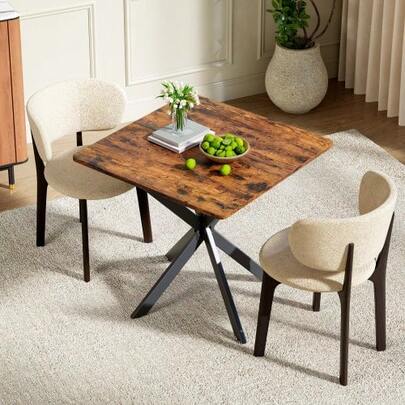 Square Industrial-Style Side Table, Modern X-Shaped Design With Wood-Effect Top, Sturdy Metal Legs, For Living Room, Bedroom, Office, Brown, 80 X 80 X 75 Cm