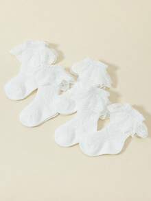 5双女婴甜美优雅公主蕾丝网边袜，适合春夏穿着 - 白色 - 查看 4