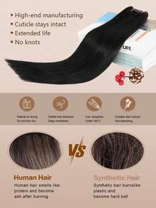 YILITE 7pcs #1 Jet Black Clip In Hair Extensions Real Human Hair Remy Human Hair Extensions Double Weft Straight Clip Ins For Women - S1 - View 5