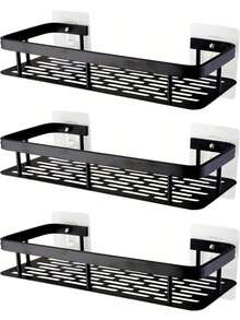 1/2/3 Piezas [Ahorro de espacio | No se requiere perforación] Estantería de ducha de pared de gran capacidad | Instalación sin perforación, ahorro de espacio, fácil de instalar | Estantería flotante para el baño y la cocina para artículos de tocador, cosméticos y artículos varios - Negro - Ver 2