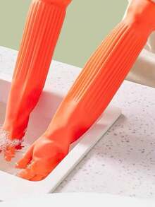 55cm Extra Long Anti-Slip Latex Gloves, Durable For Laundry, Kitchen & Cleaning, Silicone Dishwashing Gloves, Tear-Resistant, Lead-Free, Suitable For Left & Right Hands, Washable - Multicolor - View 9