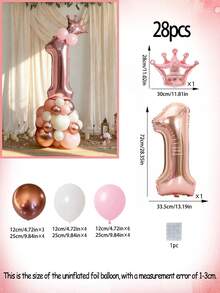 28 piezas Globos con números de 32 pulgadas en color oro rosa, globos con corona, globos de látex en rosa, blanco y dorado champán, adecuado para decoración de fiesta de cumpleaños, aniversario y reunión familiar - Multicolor - Ver 5
