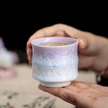 1 pieza Taza de té de nudo de bambú con esmalte cristalino, taza de té para el hogar, taza de té personal de cerámica cocida al horno, taza de cata de té, taza individual para juego de té, regalo - Taza de té con esmalte cristalino degradado de 120 ml. - Ver 6