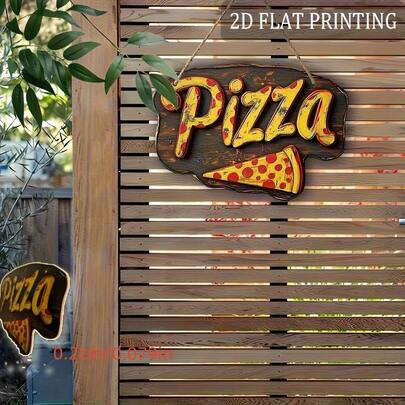 Vintage Pizza Wooden Sign - 2D Flat Printed, Rustic Style Wall Decor For Kitchen, Restaurant, Patio And Pizza Shop, Italian Food Art Plaque, Outdoor Sign | Farmhouse Design | Decorative Wall Plate, No Electricity Required
