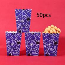 10 pezzi/20 pezzi/50 pezzi Contenitori per alimenti monouso con motivo a ragnatela blu, con vassoi per popcorn a motivo a ragnatela, scatole per popcorn a motivo a ragnatela - design a ragnatela blu e nera, con ragni bianchi, adatti per decorazioni a tema ragnatela per feste e compleanni, Ognissanti - blu - Visualizzare 9