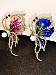 Elegant Fashionable Charming Exquisite Sparkling Cubic Zirconia Faux Pearl Blue & Purple Butterfly Brooch, Suitable For Scarf, Blazer, Dress, Headscarf, Daily, Vacation, Music Festival, Party, Mother's Day, Anniversary Gift For Women Gifts For Mother, Father, Graduation, And Teacher - Butterfly - View 2