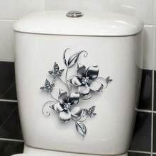Luxury Silver Diamond Effect Flower Toilet Sticker, Removable Self-Adhesive Paper, Home Bathroom Toilet Lid Decor, Adding Charming Elegant Ambiance - A - View 7