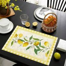 1pc/4pcs/6pcs Vintage Lemon Pattern Linen Placemats, Suitable For Dining Table, All Season Decor, Modern Washable Table Mats, Room Decor, Coasters, Kitchen Dining Placemats, Party Decor, Home Decor, Ideal Gift - Multicolor - View 11