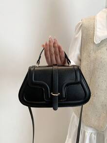黑色经典女士手提包，肩带设计，大容量耐用单肩包，适合职业女性 - 黑色 - 查看 2