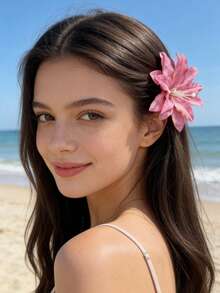 1pc Bohemian Style Artificial Dried Lily Flower Duck Clip, Women's Side Bangs Hair Clip, Beach Vacation Atmosphere Hair Accessory, Claw Clips - Multicolor - View 1