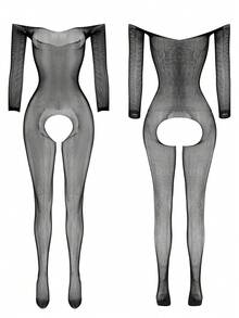 Mono sexy, mono con mangas de red, mono body sin entrepierna - Negro - Ver 10