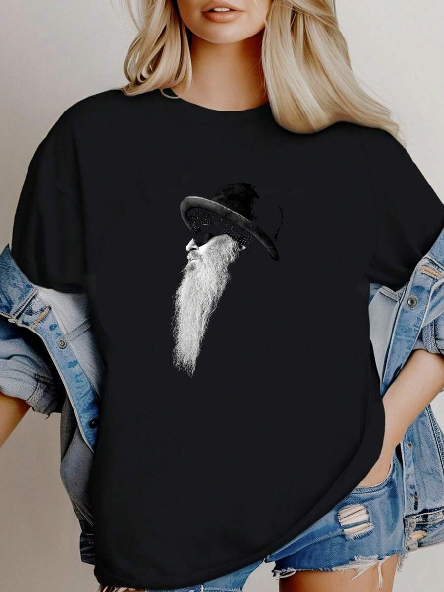 T-shirt femme imprimé Billy Gibbons ZZ Top Rock Music Chemise en coton Eliminator XXX Tres Hombres à manches longues ou courtes - Noir - Voir 1