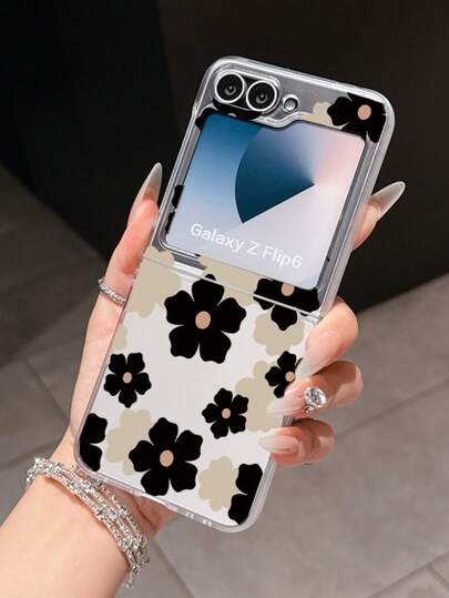 1pc Fashion Simple Matte PC Material Simple And Cute Flower Element Folding Phone Case, Can Protect And Prevent Falling For: SamsungGalaxy Zflip 3/Zflip 4/Zflip 5/Zflip 6/Zflip 7/ Find N3 Flip/ Razr 50 Ultra/ Razr 60 Ultra/ 60/ Razr 50/XiaomiMIX Flip/Galaxy Z Flip7 FE